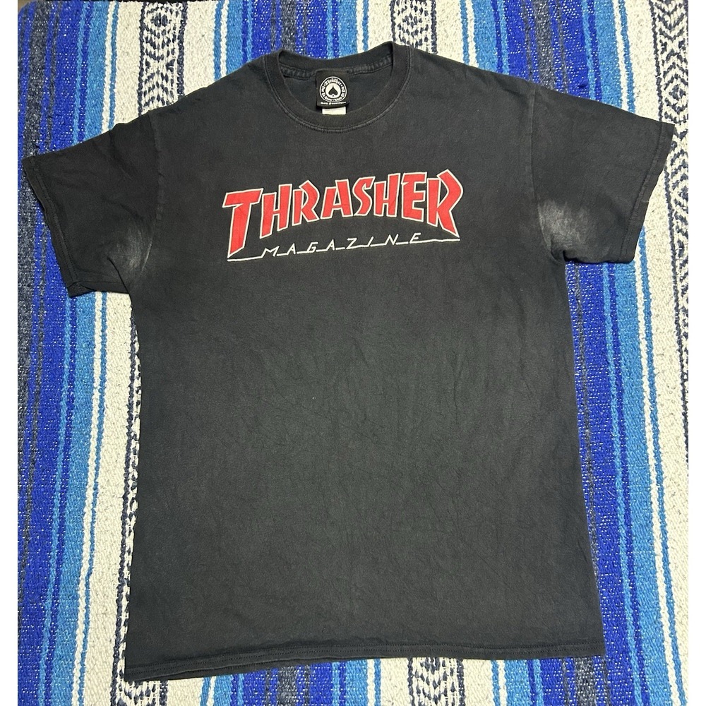Thrasher Skateboard Magazine Logo T-Shirt Black Mens Medium SS Street Skate A87